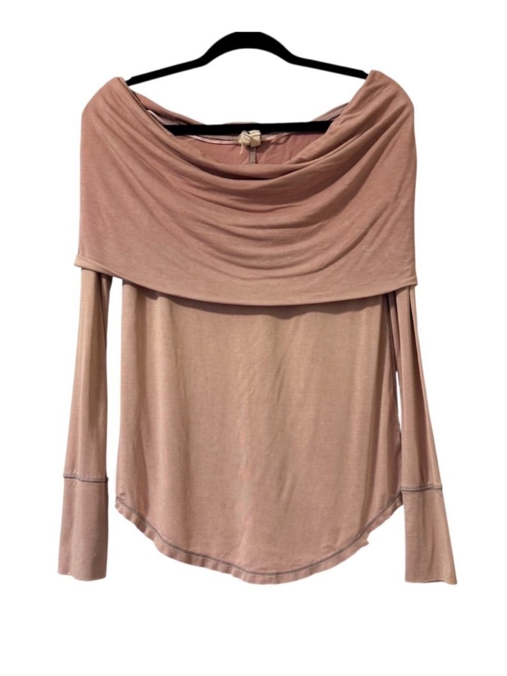 We The Free Dusty Pink Cosmo Top Ombré Ballet Cowl Neck Fold Over Long Sleeve M
